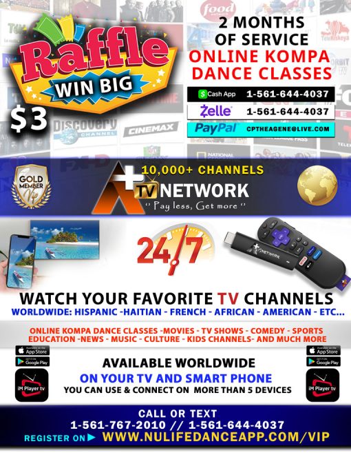 $3 RAFFLE- 2 MONTHS ONLINE KOMPA DANCE CLASSES - TV STATIONS AND TV SHOWS